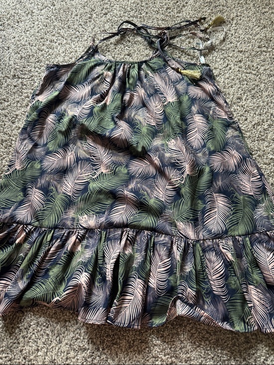 Blue Island Tropical Print Ruffle-Hem Slip Dress/Tunic - multi use sleeves - Picture 6 of 7